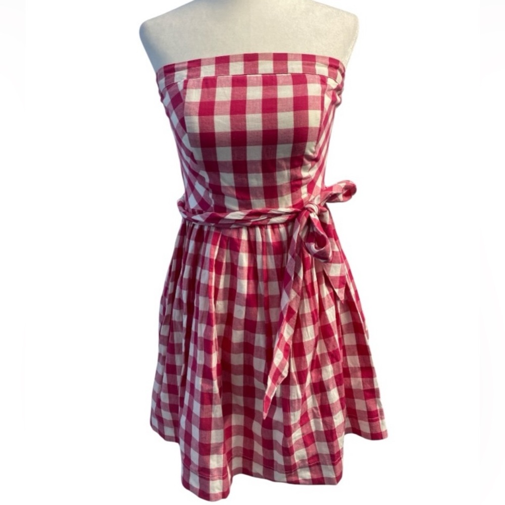 U.S. Polo Assn. Pink and White Gingham Strapless Mini Dress